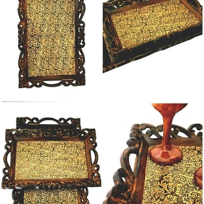 Brass-Inlay Serving Tray Set