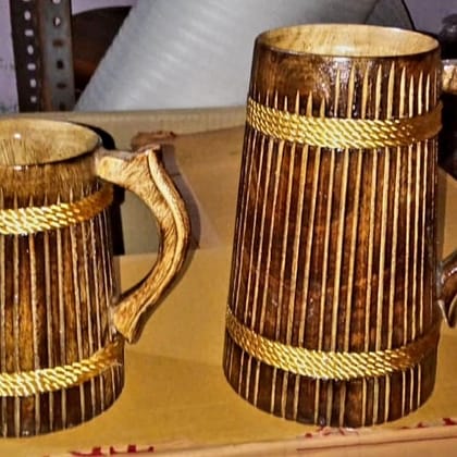 Rope-Bound Wooden Mugs